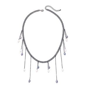 Stunning White and Black Freshwater Pearl Black Curb Chain Drop Necklace.